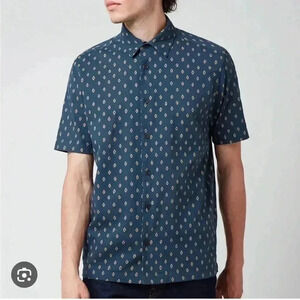 Ted Baker Men's Ginton  casual button down Diamond Gio Short Sleeve Navy Shirt 6
